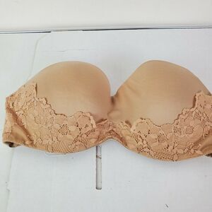 Victoria‎ Secret Padded Strapless Bra 34D Nude Lace Trim GUC